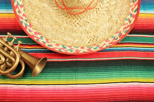 Poncho sombrero Mexico travel holiday background with copy space