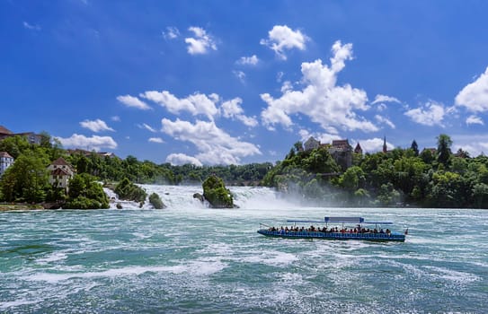 Pure panorama with Laufen Castle and excursion boat