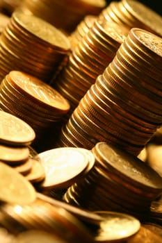 golden coins macro close up