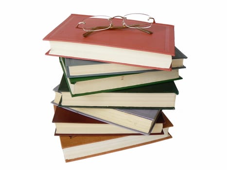 books and glasses ialoted on white bacground