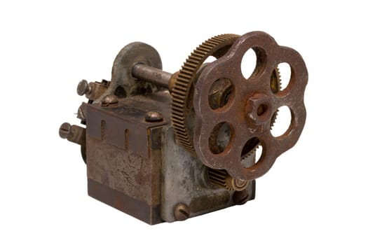 Old rusty mechanism isolated on white background