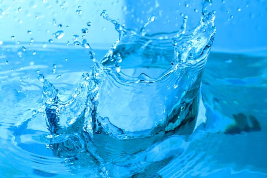 blue water splash macro close up