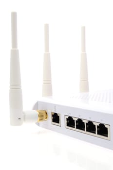 Back of a draft N wireless boardband router over white