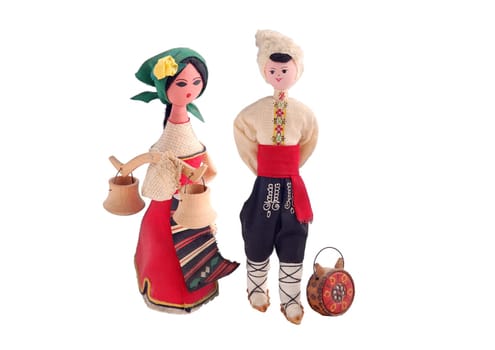 A couple dolls in national costume. Bulgarian traditional symbols. Clipping path included