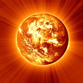 Burning red earth in outer space