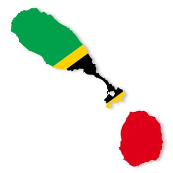 A St Kitts and Nevis flag map on white background with clipping path 3d illustration