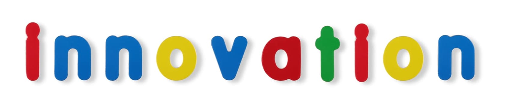 innovation word coloured magnetic letters on white with clipping path to remove shadow