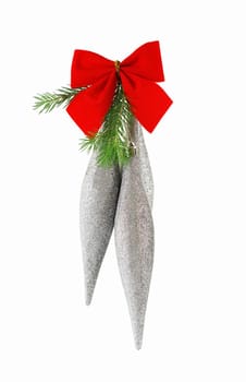 Silver Christmas ornaments isolated on white