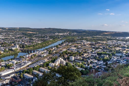 Trier, Moselle Valley, Mary's Column, sunshine, panorama, city view, Germany, Rhineland-Palatinate, landscape, architecture, sky, cloudless, summer, tourism, destination, sight, history, culture, vantage point, nature, mountain view, relaxation, leisure activity, photography, postcard, city, view, landscape, panorama, sky, architecture, travelling, river, europe, site image, building, summer, cloud, urban, hills, mountain
