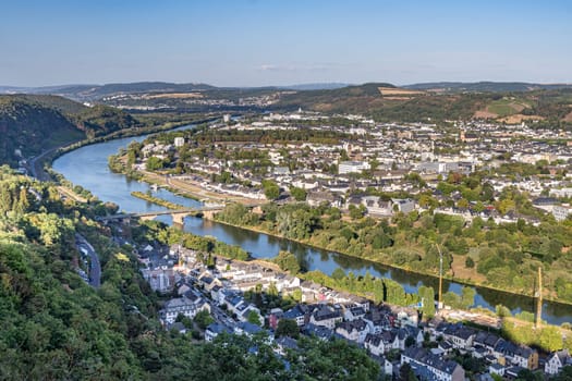 Trier, Moselle Valley, Mary's Column, sunshine, panorama, city view, Germany, Rhineland-Palatinate, landscape, architecture, sky, cloudless, summer, tourism, destination, sight, history, culture, vantage point, nature, mountain view, relaxation, leisure activity, photography, postcard, city, view, landscape, panorama, sky, architecture, travelling, river, europe, site image, building, summer, cloud, urban, hills, mountain