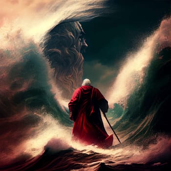 Exodus of the bible, Moses crossing the Red Sea with the Israelites, escape from the Egyptians, generative AI