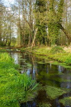 German countryside landscape, Fleuth river in Issum, Lower Rhine Region, Germany