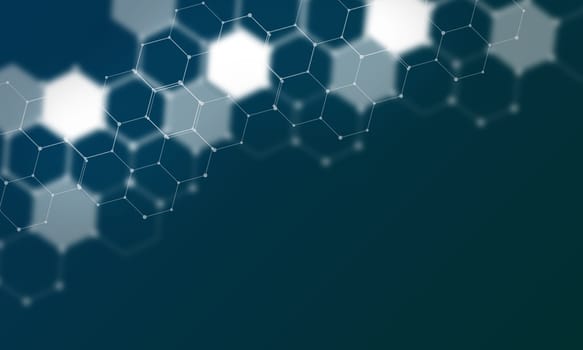 Technology background concept, Abstract connected line dots network on bright blue blurred background.