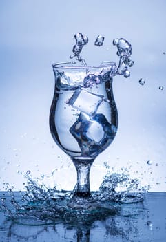 The image of pouring drinking water, into a glass broken, that makes one feel refreshed on blurred white background, Splashing water, Sparkling water