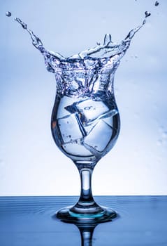 The image of pouring drinking water, into a glass, that makes one feel refreshed on blurred white background, Splashing water, Sparkling water