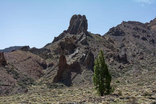 Gigantic rocks in the volcanic landscape in El Teide National Park on the Canary Island of Tenerife, Spain
