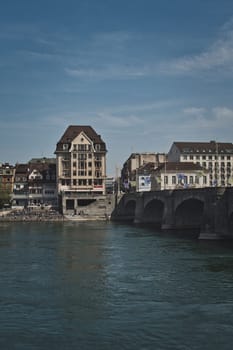 Vertical shot of Rhine river in Basel, Switzerland