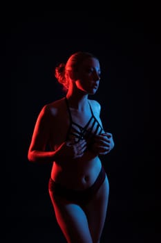Happy plump body positive blond haired lady poses topless