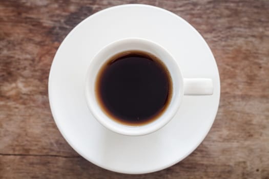 Top view of cup of fresh espresso on table, stock photo