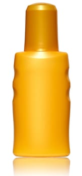 Yellow bottle of sunmilk mirrored and insulated