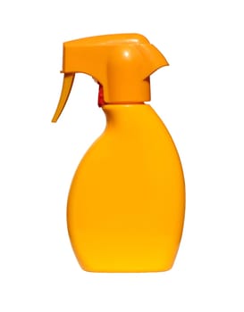 Orange bottle of sun spray insulated against white background