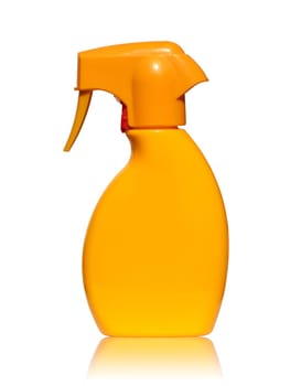 Orange bottle of sun spray mirrored and insulated