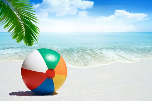 Colorful water polo under palm fronds on the beach