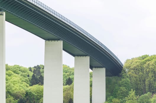 Motorway bridge of the A 52 motorway over the Ruhr Valley. Mintarder Ruhr Valley
