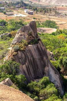 Stunning mountain landscape in the Anja Community Reserve, Madagascar, with vibrant flora and fauna. Nature, travel, adventure, outdoors, hiking, biodiversity. Madagascar wilderness mountain landscape