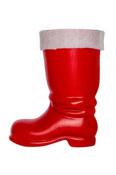 Christmas decorations. Red Christmas boot or Santa Claus boots isolated on a white background. Clipping path.