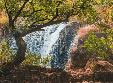 Beautiful Tad Faed waterfall. Laos landscape. Panorama
