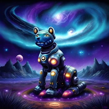Fantasy planet of robotic animals. AI Generative