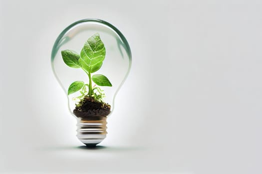 A light bulb growing into a sustainable planet signifies the creative idea of renewable energy and environment conservation for a brighter future. white background. Ai Generative