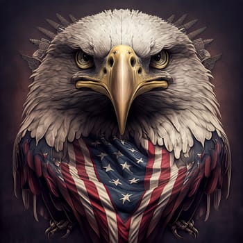 Generative AI illustration from eagle head upfront american flag