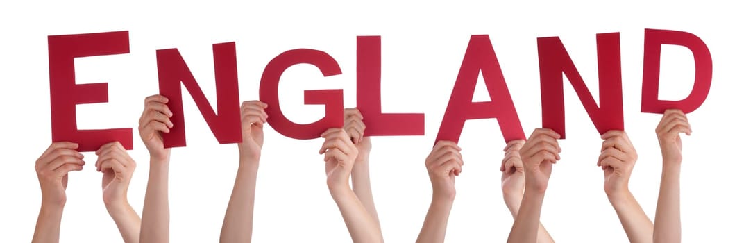 People Or Persons Hands Building English Word England. Isolated White Background.