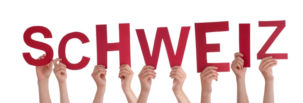 People Or Persons Hands Building English Word Welcome. Isolated White Background.