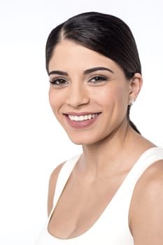 Fit woman posing to camera over white