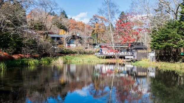 Autumn color of pond, Karuizawa, Nagano, Japan