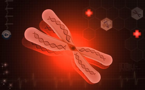 Digital illustration of chromosome in colour background