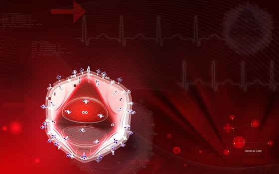 Digital illustration of HIV in colour background