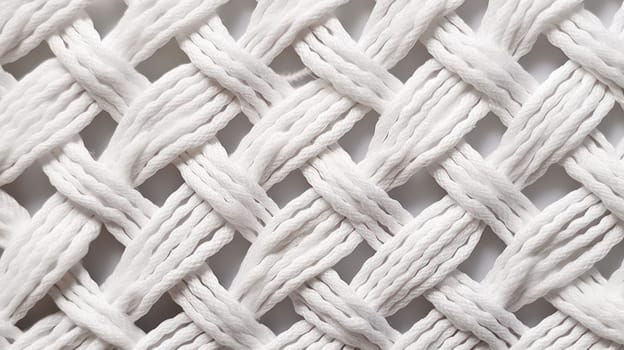 This close-up shot captures the intricate and delicate wicker pattern of a wire textile material on a clean white background. The hyper-realistic details of the wire's texture and the high contrast of the image make for an aesthetically pleasing and sophisticated visual experience.