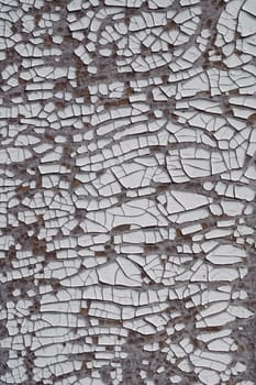 Background texture. Gray surface with white old cracked paint. Top view. Copy space. Vertical