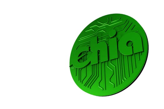 Green chia coin isolated on white background. Chia eco crypto currency. 3D rendering
