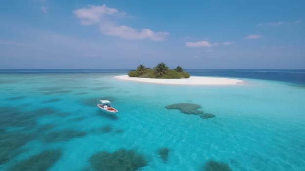 A breathtakingly serene view of Maldives, showcasing the beauty of nature and perfect for relaxation. The crystal clear waters and soft sandy beaches make for a perfect getaway. The photo is taken in 8k resolution, offering ultra-high detail and vibrant colors.