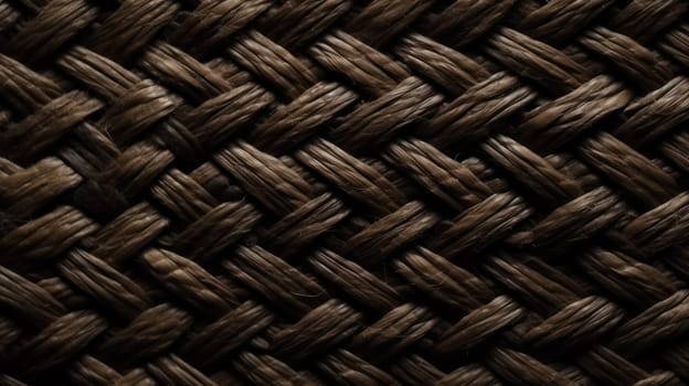 This photo captures the intricate details of a black straw textile material with a beautiful wicker pattern, seen from a macro perspective. Shot with a 70mm lens, the image showcases a top-down view with stunning depth of field and an ultra-wide angle. The color grading is beautifully executed, creating a cinematic feel with hyper-detailed and insanely intricate textures. The lighting, whether natural, moody, or cinematic, adds to the overall appeal of the photo. The result is an elegant, hyper-realistic image that is a testament to the skill and vision of the photographer.
