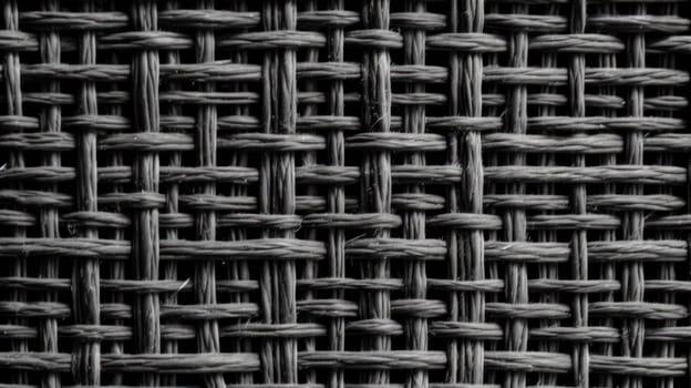 This stunning macro photograph captures the intricacy and texture of a black wire background with a wicker pattern. Shot from a top view, the image reveals the incredible detail of the woven material. The black color creates a dramatic and moody atmosphere that highlights the delicate nature of the wire. With beautifully color-graded tones, the photograph has a cinematic feel that draws the viewer in and immerses them in the texture of the wire.