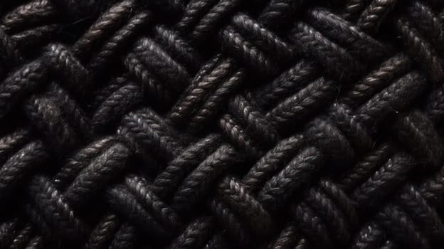 This photograph showcases a close-up, top-down view of a wool textile with a wicker pattern, set against a black background. The texture of the wool is intricately detailed, and the image has been beautifully color-graded to enhance its cinematic qualities. Shot on a 70mm lens with a shallow depth of field, this photo captures the wool's fine details while blurring out the background, giving the viewer a sense of depth and dimension.