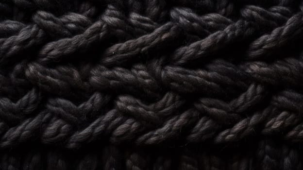 This stunning macro photograph showcases the intricate wicker pattern of black woolen textile material. Shot from a top view, the texture is hyper-detailed and beautifully color-graded, creating a cinematic feel with depth of field and ultra-wide angle. The image is captured on a 70mm lens with tilt blur and white balance adjustment to achieve a perfect exposure. The lighting is a mix of natural and artificial sources, including incandescent and optical fiber, creating a moody and cinematic atmosphere. The image quality is exceptional, with 32k super-resolution, high megapixel count, and pro photo GB storage. The image can be used in various contexts, such as editorial photography, virtual reality, or as a background texture for design projects.