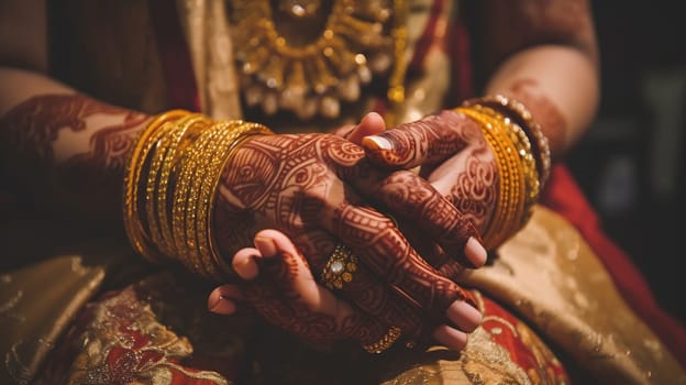 Amazing hindu wedding ceremony. Details of traditional indian wedding. Beautifully decorated hindu wedding accessories. Indian marriage traditions, generative ai