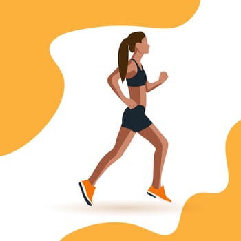 A faceless girl in sports shorts and a tank top is running. The concept of a healthy lifestyle. Vector image.